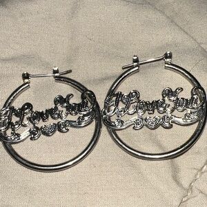 Silver Hoop Earrings, “I Love You”